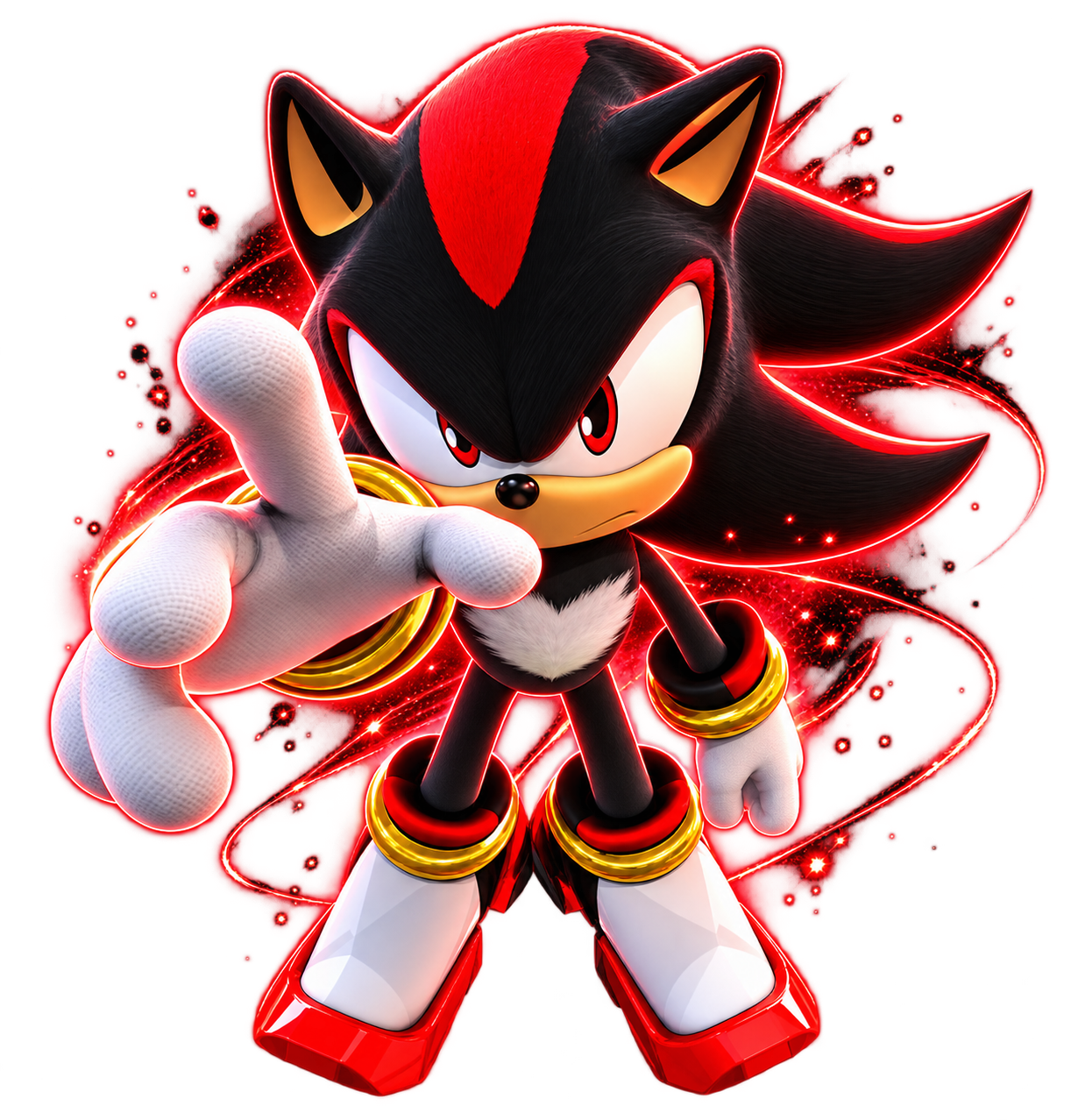 Shadow the Hedgehog reaches forward from the center of the Shadorux home page